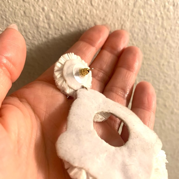 Boho Statement White and Gold Wedding Earrings - Picture 6 of 9